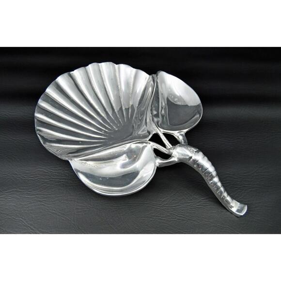 Vintage Silver Lobster Shrimp Cocktail Party Serving Tray Pewter Aluminum 15" - Picture 1 of 9